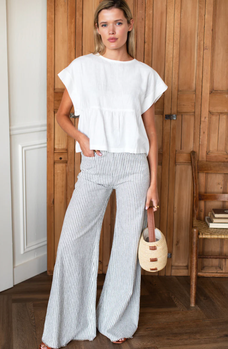 TULIP WIDE LEG PANT - JUNIPER STRIPE LINEN- EMERSON FRY